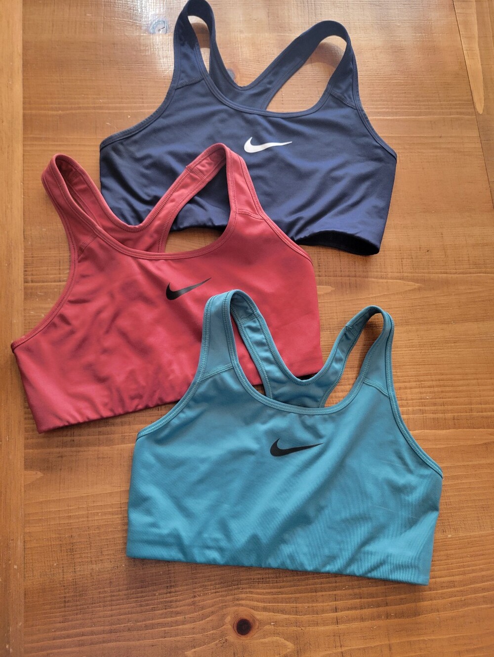 Lot Of 3 Nike Dri Fit Sports Bras Size L Lightly Lined Blue Teal Terra Cotta